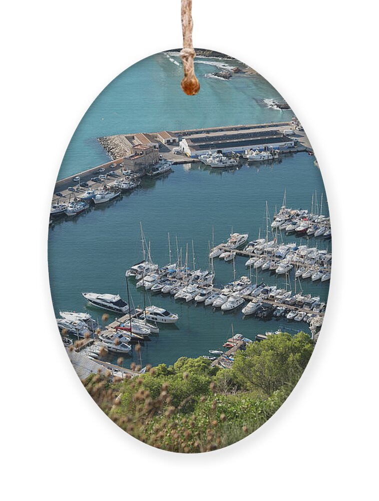 Mediterranean Ornament featuring the photograph Mediterranean coast and port in Calpe 1 by Adriana Mueller