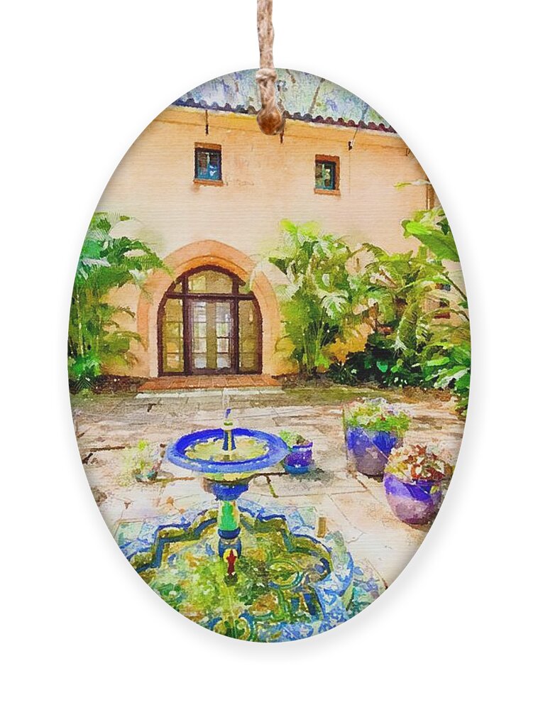 Home Ornament featuring the painting Mediterranean Revival Home Watercolor by Susan Rydberg