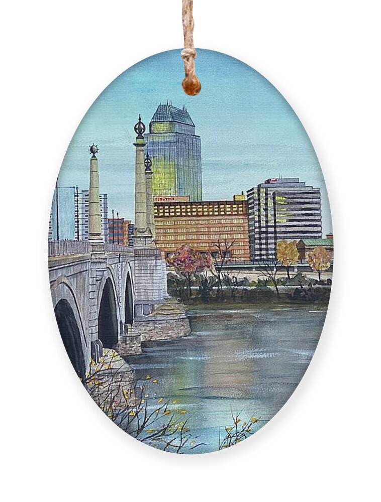 Bridge Ornament featuring the painting Memorial Bridge to Springfield MA by Joseph Burger