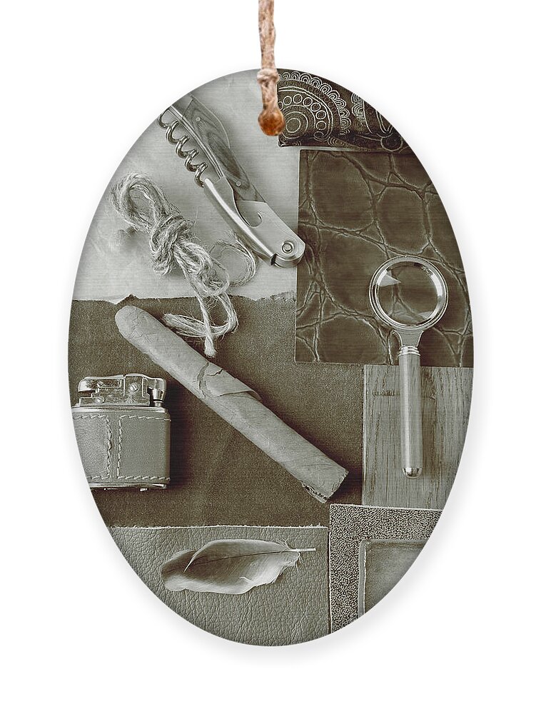 Accessories Ornament featuring the photograph Men Accessories In Sepia by Severija Kirilovaite