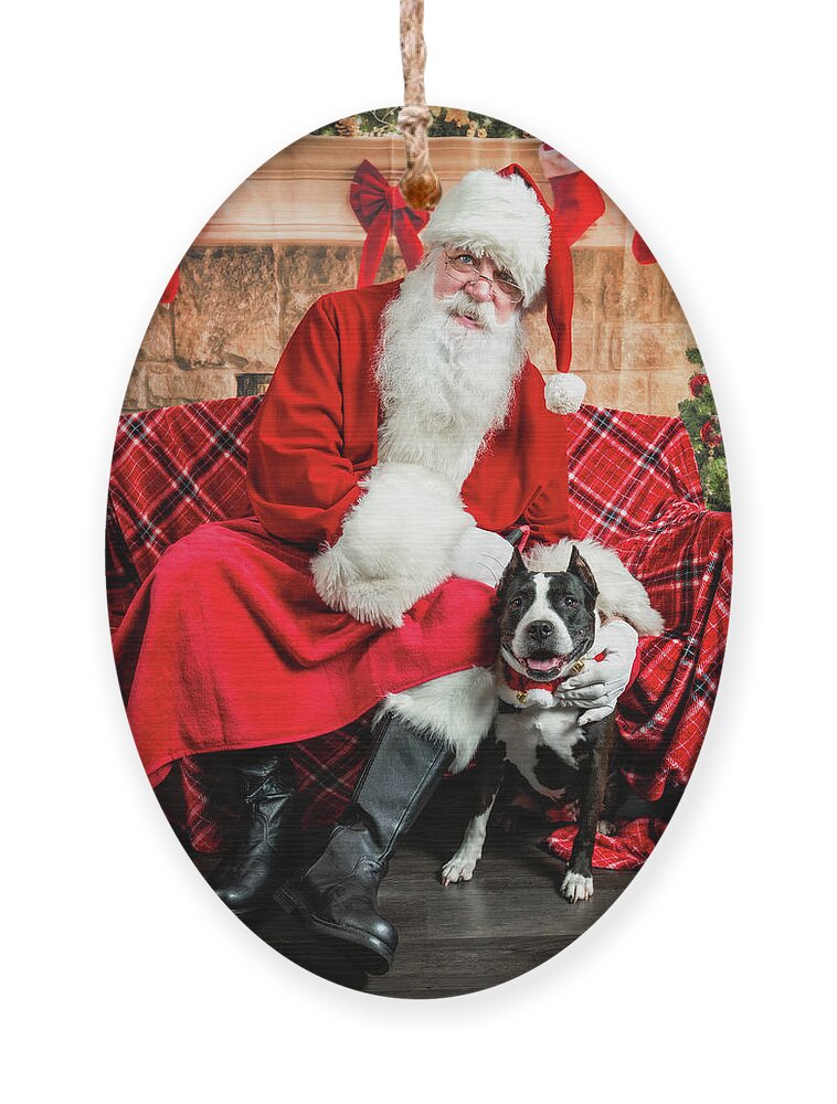 Mia Ornament featuring the photograph Mia with Santa 2 by Christopher Holmes