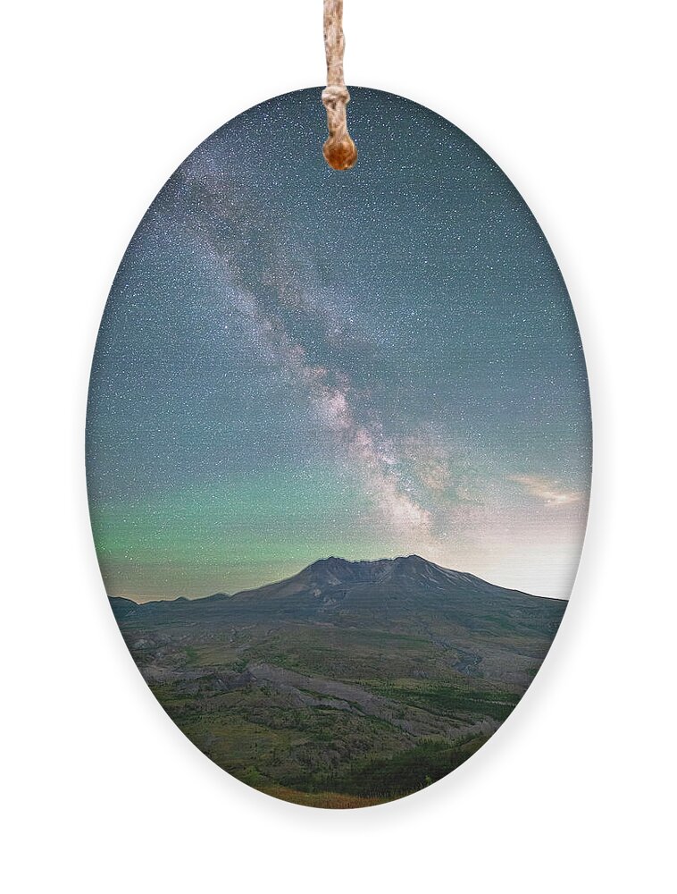 Outdoor; Nigh Photography; Milky Way; Mt St. Helens; Flowers; Washington Beauty Ornament featuring the digital art Milky Way in Mt St. Helens by Michael Lee