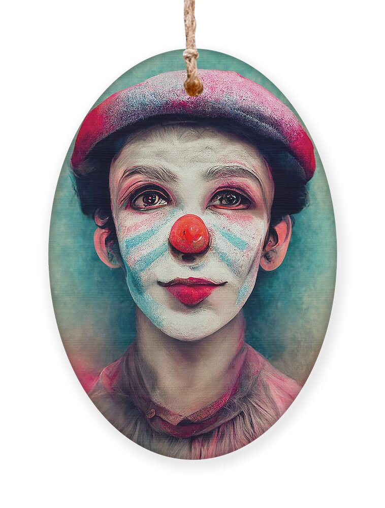 Mime Clown Ornament featuring the painting Mime Clown Portrait by Vincent Monozlay