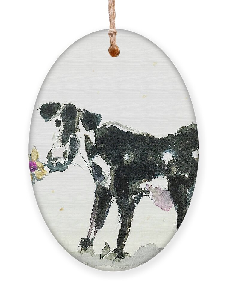 Cow Ornament featuring the painting Mini Cow 3 by Roxy Rich