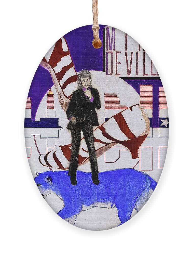 Willy Deville Ornament featuring the drawing Mink DeVille - Le Chat Bleu by Sean Connolly