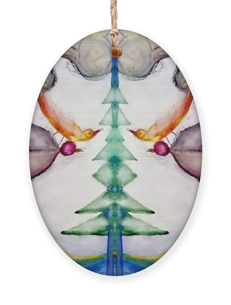 Birds Ornament featuring the painting Mirror World by Alexandra Vusir