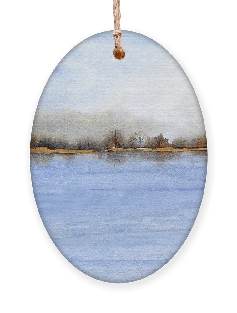 Landscape Ornament featuring the painting Mist Rises On A Distant Tree-Lined Shore by Deborah League