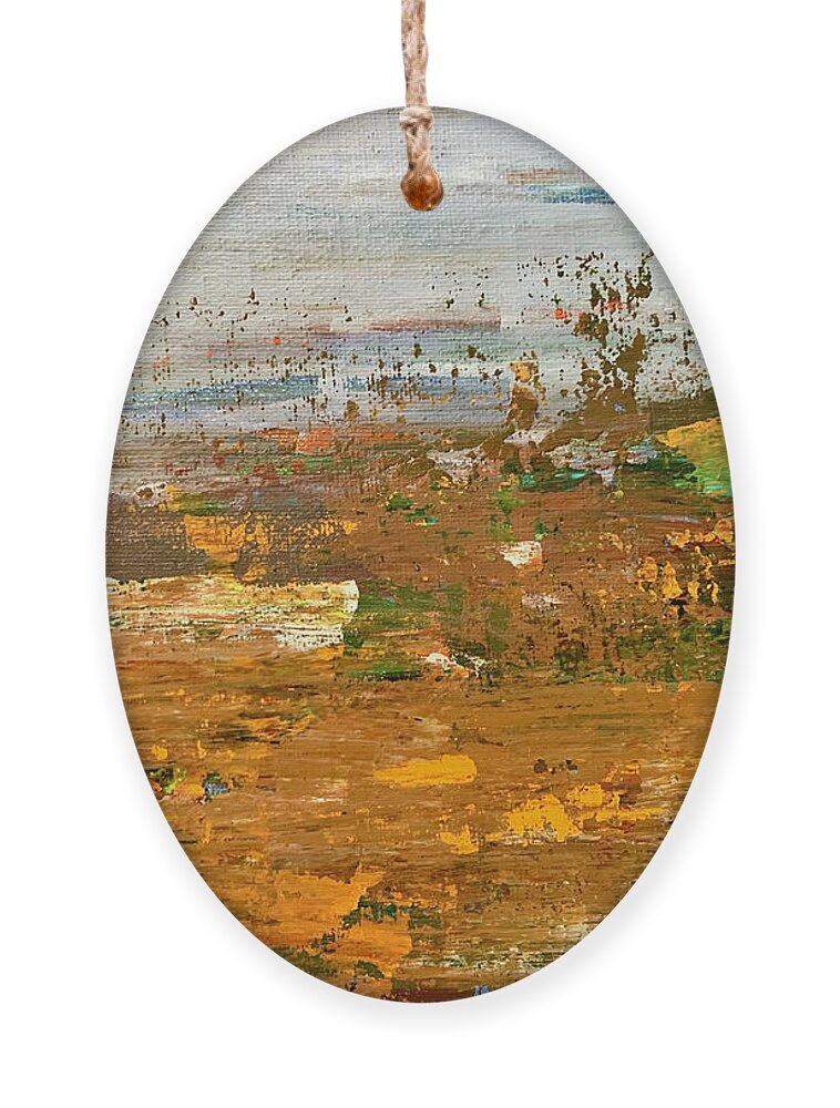 Landscape Ornament featuring the painting Misty Meadow by Teresa Moerer