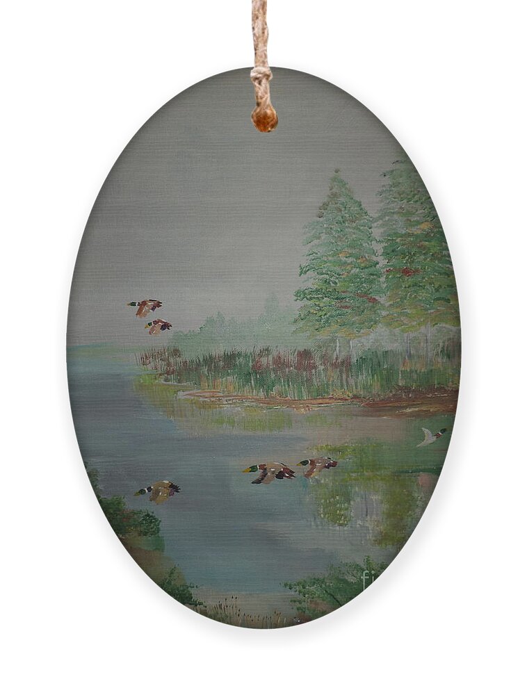 Donnsart1 Ornament featuring the painting Misty Pond Painting # 17 by Donald Northup