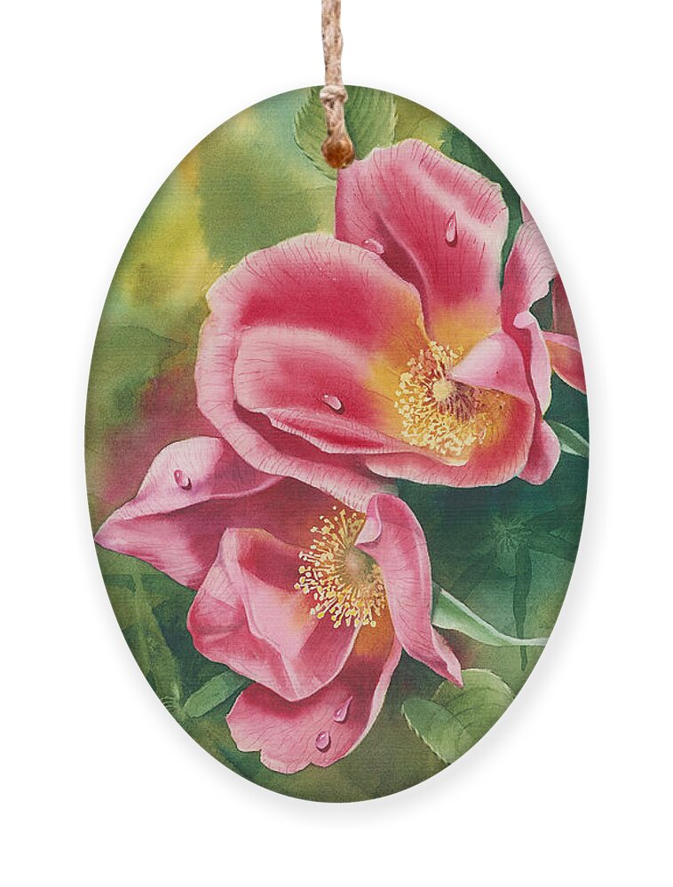 Flower Ornament featuring the painting Misty Roses by Espero Art