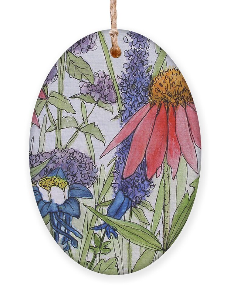Coneflower Ornament featuring the painting Mixed Flowers by Laurie Rohner