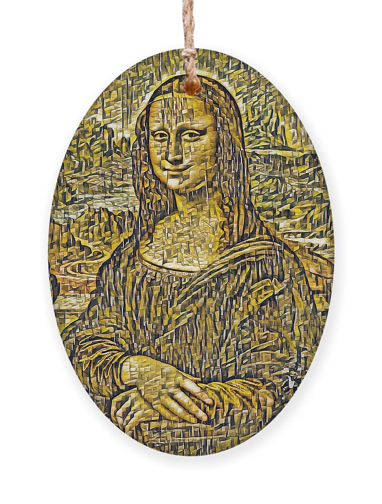Mona Lisa Ornament featuring the digital art Mona Lisa in the cubist style with small shapes - digital recreation by Nicko Prints