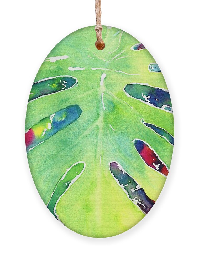 Leaf Ornament featuring the painting Monstera Tropical Leaves 1 by Carlin Blahnik CarlinArtWatercolor