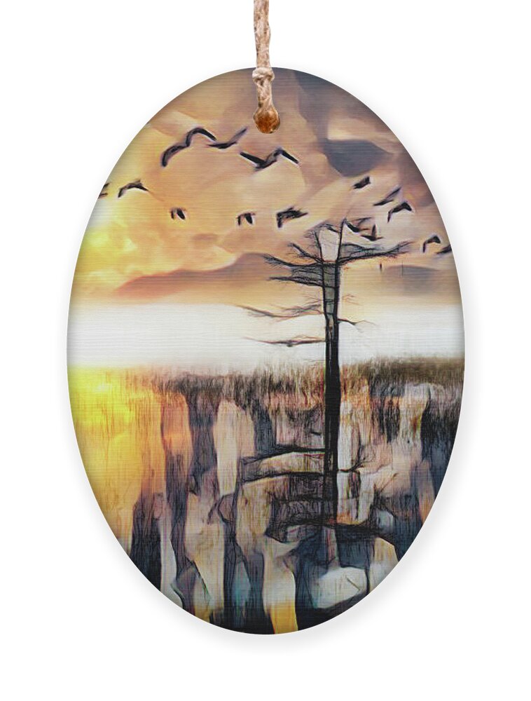 Birds Ornament featuring the photograph Moon Rise Flight Abstract Painting by Debra and Dave Vanderlaan