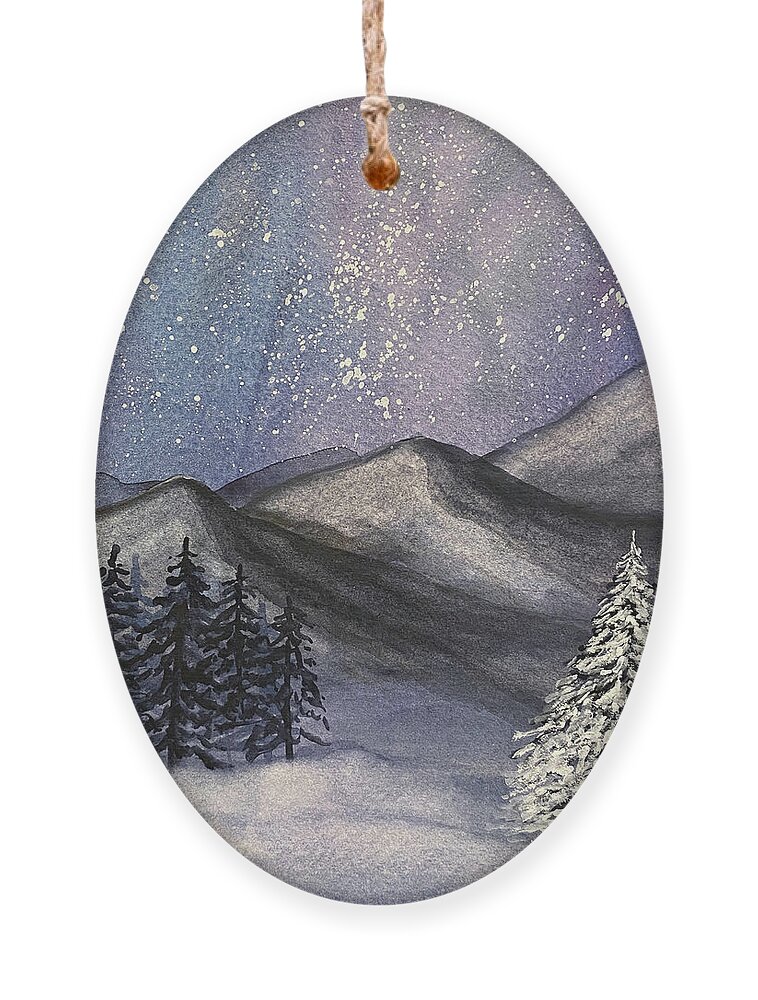 Mountains Ornament featuring the painting Moonlit Mountains by Lisa Neuman