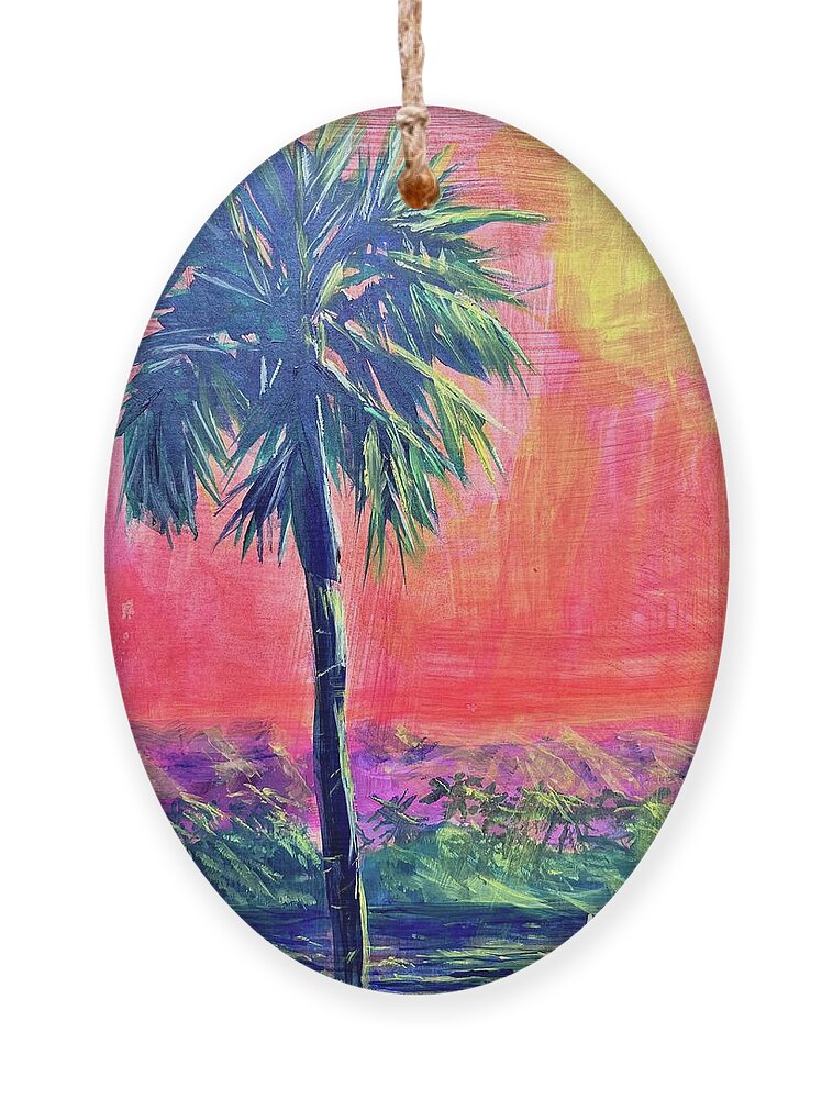 Palm Ornament featuring the painting Moonlit Palm by Kelly Smith