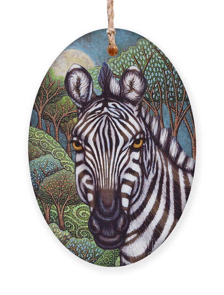 Zebra Ornament featuring the painting Moonlit Zebra Mission by Amy E Fraser