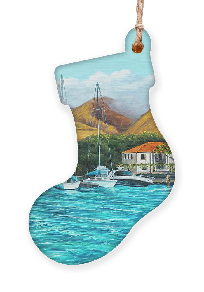 Seascape Ornament featuring the painting Morning At The Harbor by Darice Machel McGuire