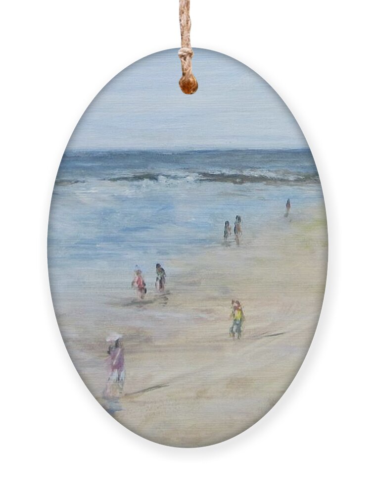Painting Ornament featuring the painting Morning Beach Crowd by Paula Pagliughi