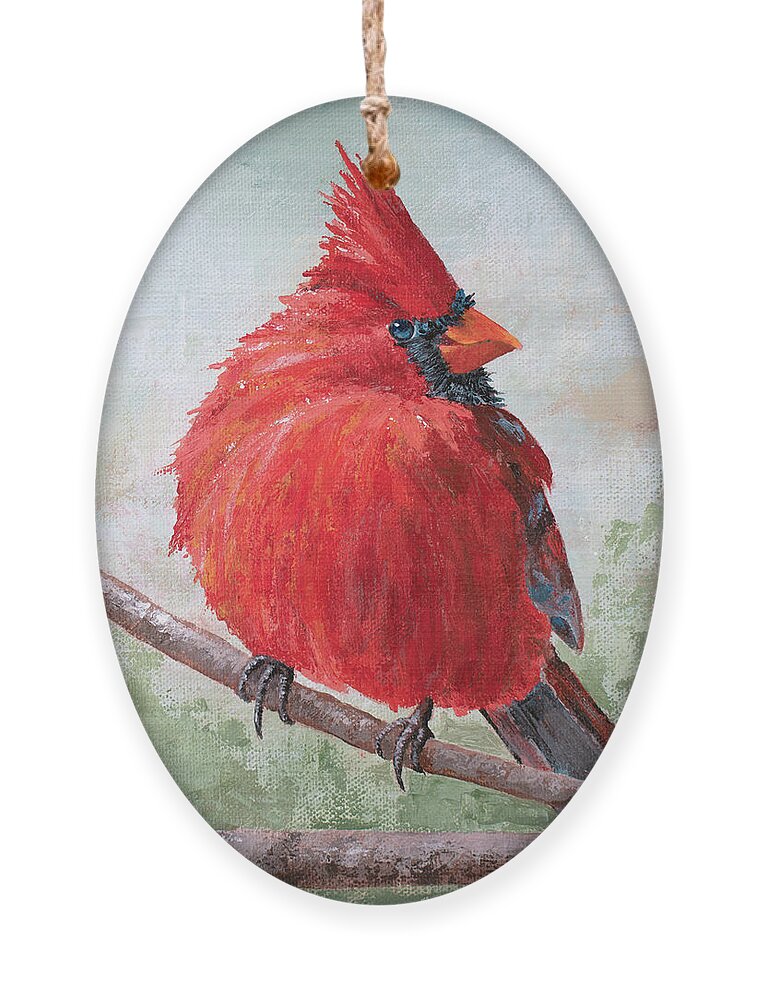 Cardinal Ornament featuring the painting Morning Song - Cardinal Painting by Annie Troe