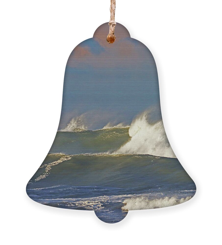 Morning Sun Ornament featuring the photograph Morning Sun On Windy Waves Along The Oregon Coast by Tom Janca