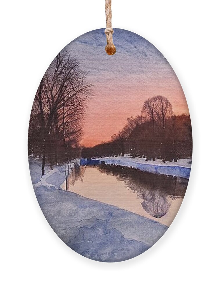 Morris Canal Ornament featuring the painting Morris Canal in Winter 1 by Christopher Lotito
