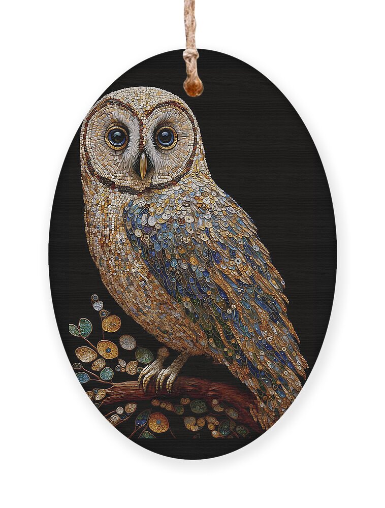 Owls Ornament featuring the digital art Mosaic Owl by Peggy Collins