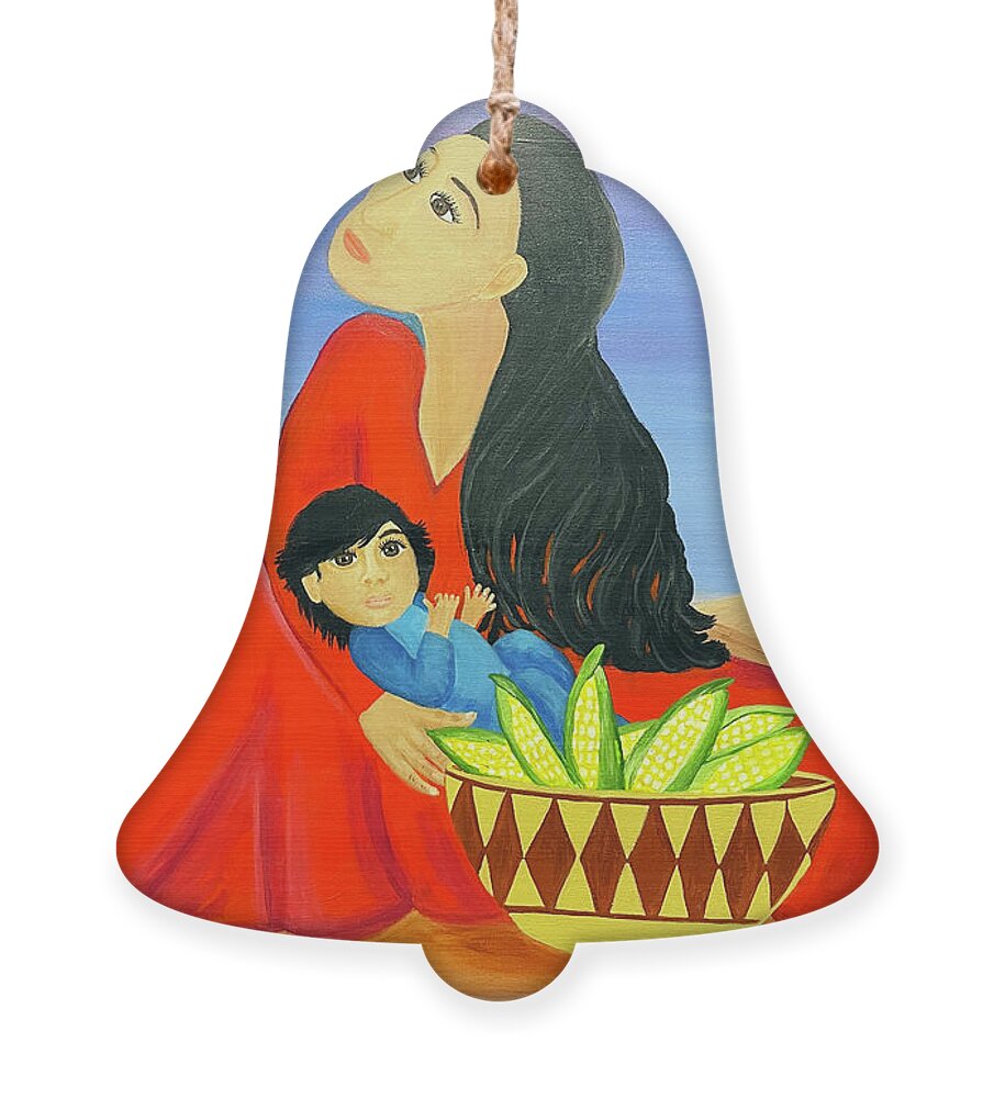 Southwestern Art Ornament featuring the painting Mother and Corn by Christina Wedberg