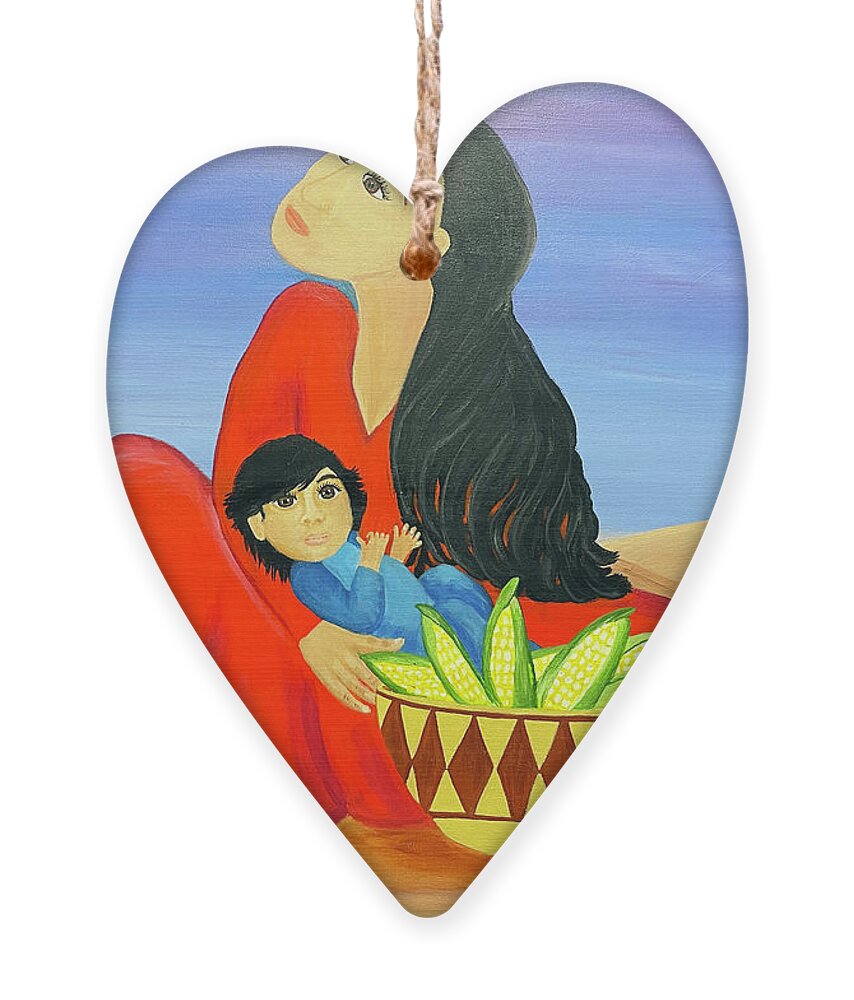 Southwestern Art Ornament featuring the painting Mother and Corn by Christina Wedberg