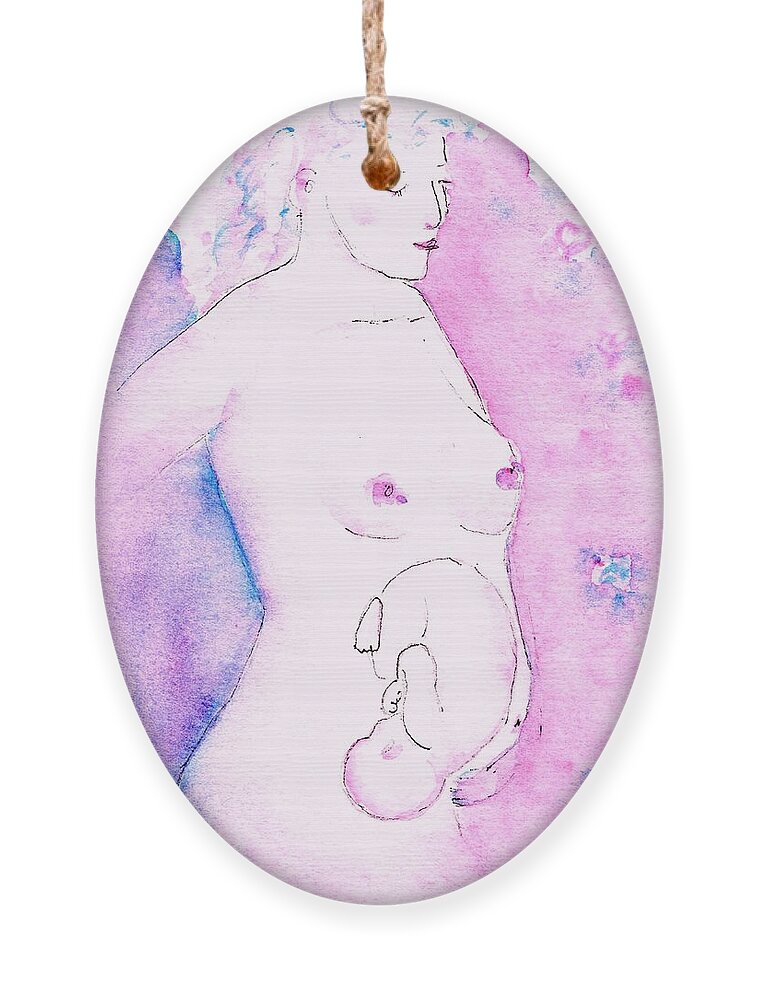 Pregnant Ornament featuring the painting Mother and Fetus Colorful by Carlin Blahnik CarlinArtWatercolor