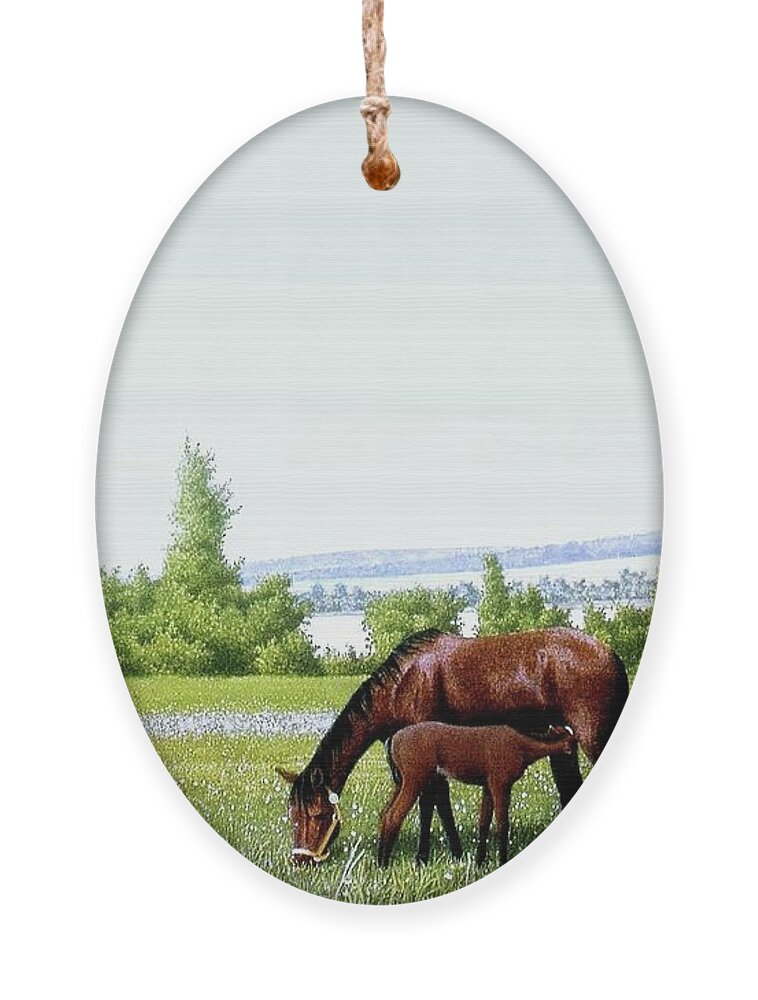 Horses Ornament featuring the painting Mother raising little Junior by Conrad Mieschke