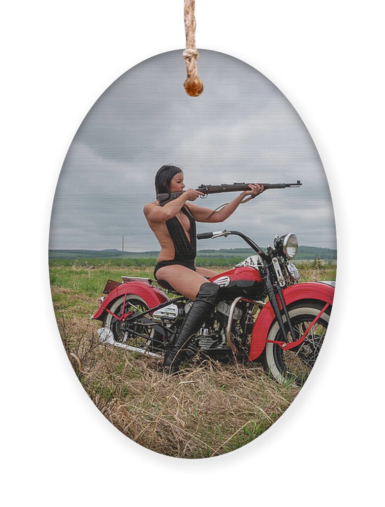 Motorcycle Ornament featuring the photograph Motorcycle Babe by Bill Cubitt