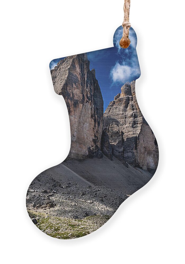 Alpine Ornament featuring the photograph Mountain Formation Tre Cime Di Lavaredo In The Dolomites Of South Tirol In Italy by Andreas Berthold