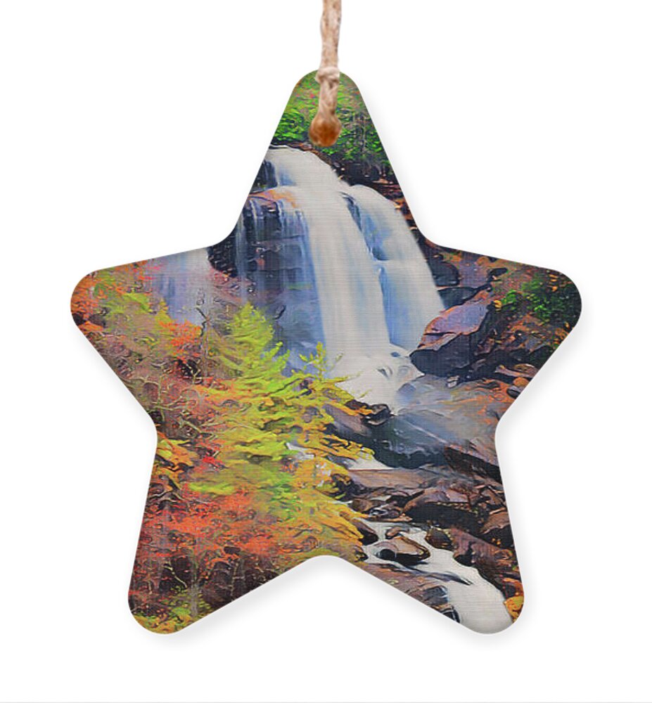 Cascading Waterfall Ornament featuring the photograph Mountain Water Fall Painting in Autumn by The James Roney Collection