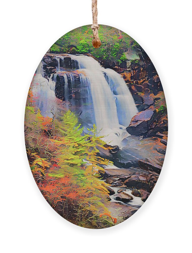 Cascading Waterfall Ornament featuring the photograph Mountain Water Fall Painting in Autumn by The James Roney Collection
