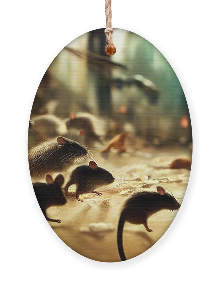 Mouse Ornament featuring the digital art Mouses Invasion In The Streets by Benny Marty