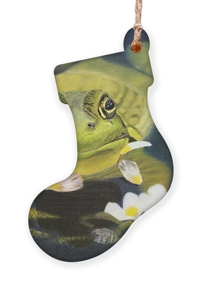 Frog Ornament featuring the pastel My Prince by Marlene Little