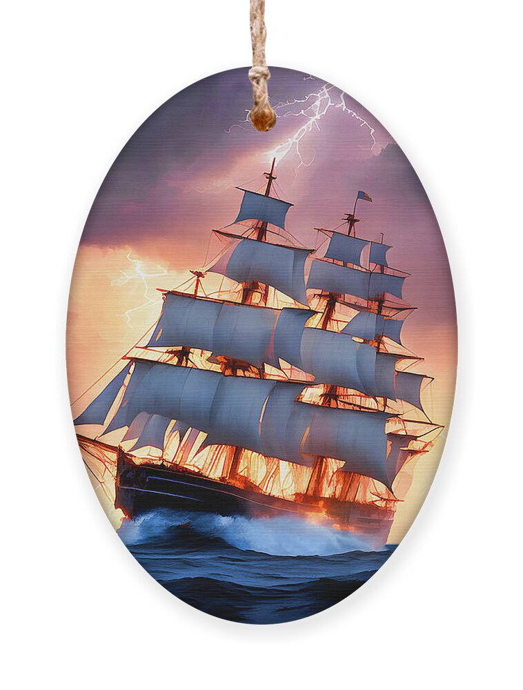 Ship Ornament featuring the mixed media Navigating the Storm by Pennie McCracken
