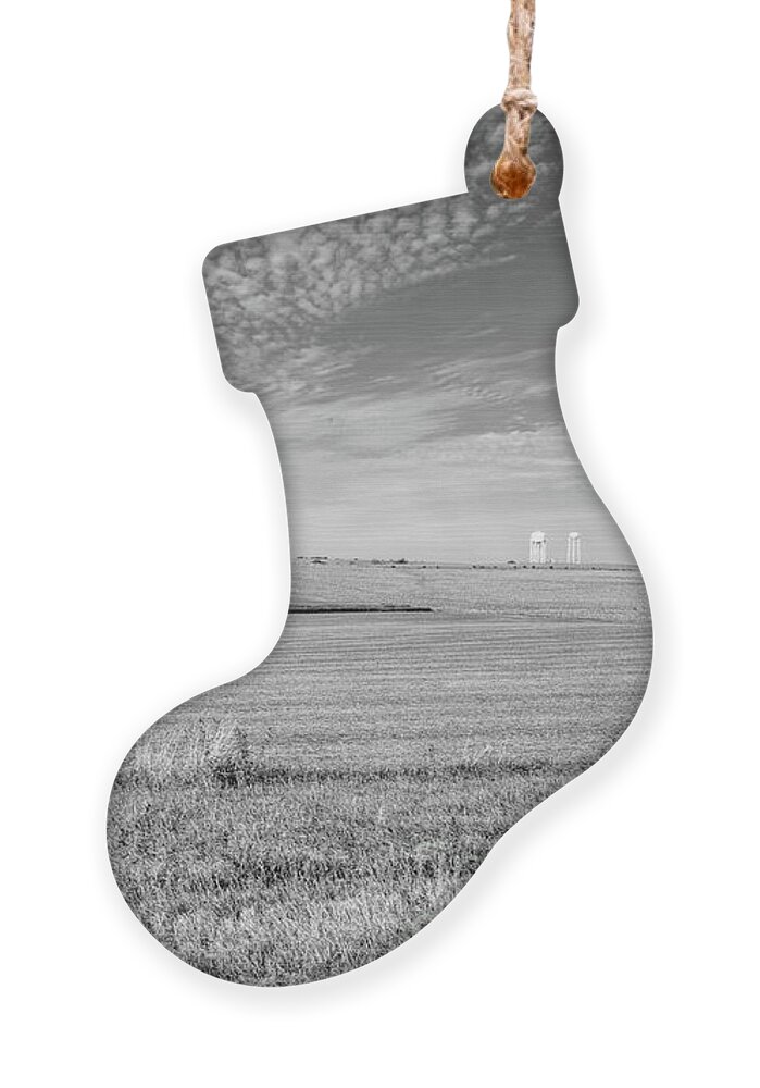 Farm Ornament featuring the photograph Nebraska Farm And Honeycomb Clouds Grayscale by Jennifer White