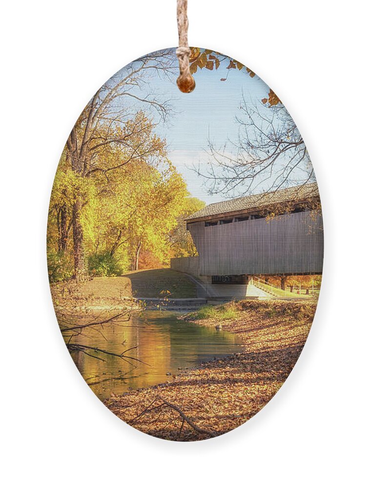 New Brownsville Covered Bridge Ornament featuring the photograph New Brownsville Covered Bridge - Columbus, IN by Susan Rissi Tregoning