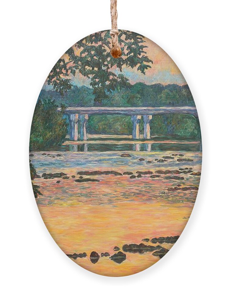 Landscape Ornament featuring the painting New Memorial Bridge at Dusk by Kendall Kessler