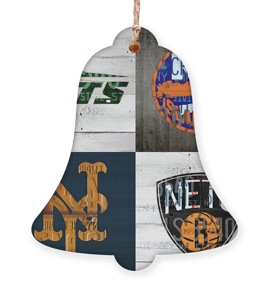 New York Sports License Plate Art Collage Mets Nets Jets Islanders Ornament