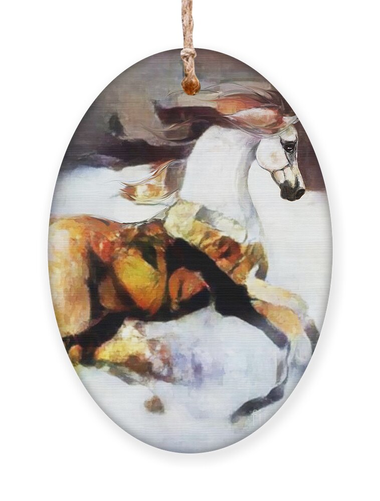 Equestrian Art Ornament featuring the digital art NFT Cantering Horse 006 by Stacey Mayer by Stacey Mayer