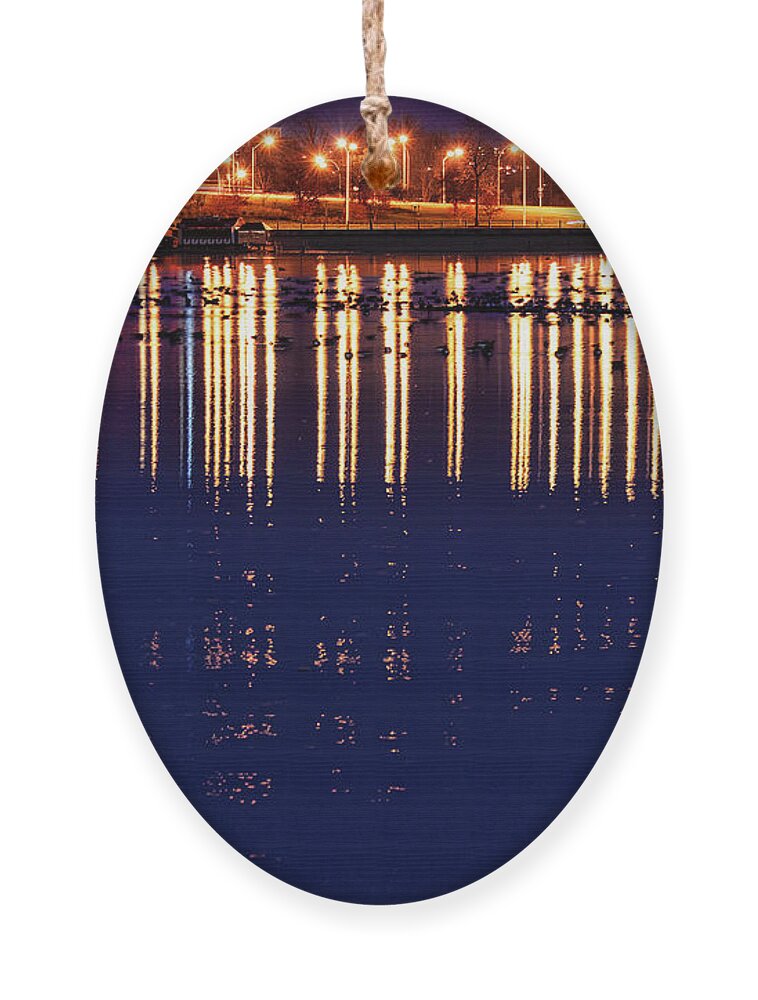 Night Ornament featuring the photograph Night reflections on the lake by Tatiana Travelways