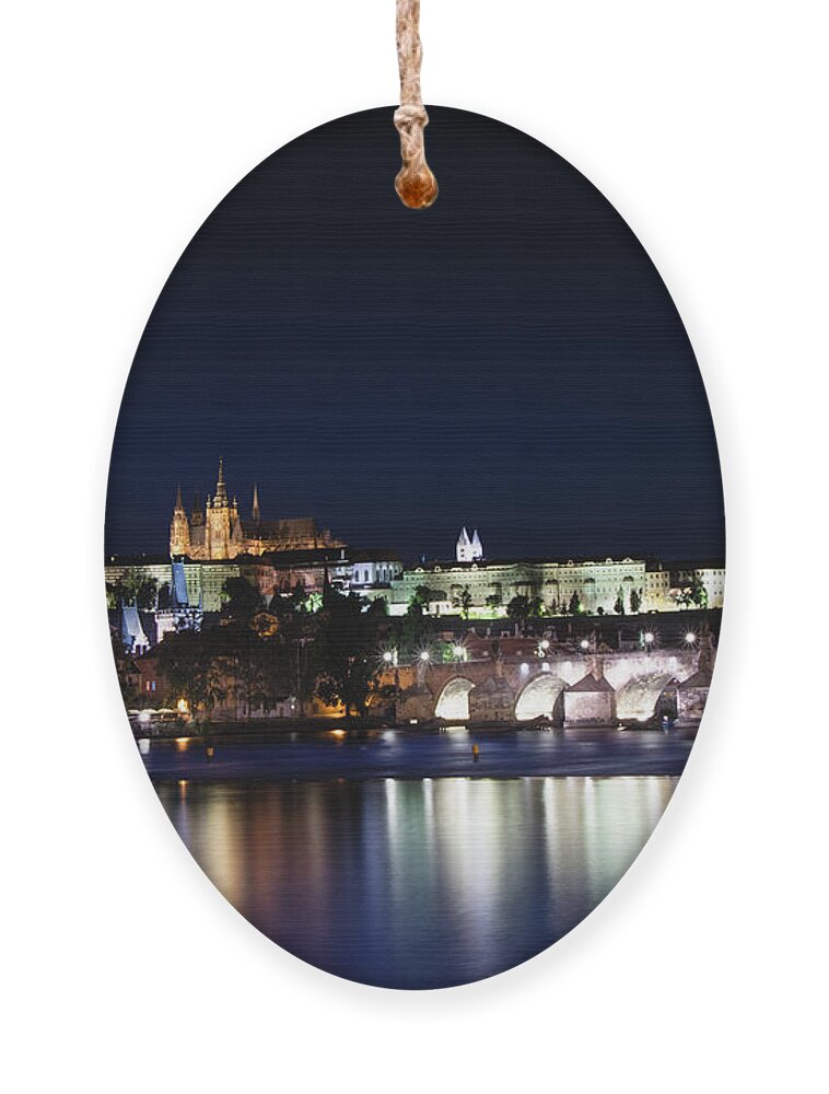 Lamps Ornament featuring the photograph Night view of the old town of Prague with Prague Castle by Vaclav Sonnek