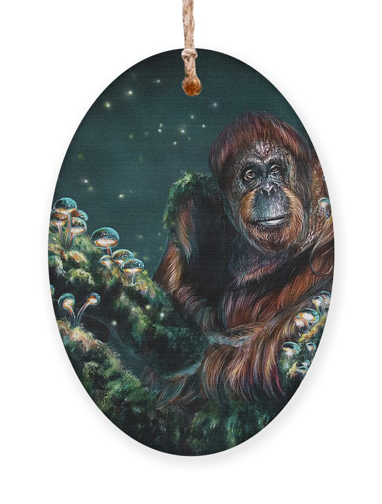 Orangutan Ornament featuring the painting Nightlight by Lachri