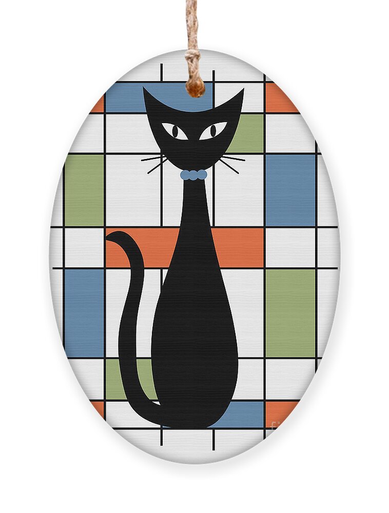 Abstract Black Cat Ornament featuring the digital art No Background Mondrian Abstract Cat 1 by Donna Mibus