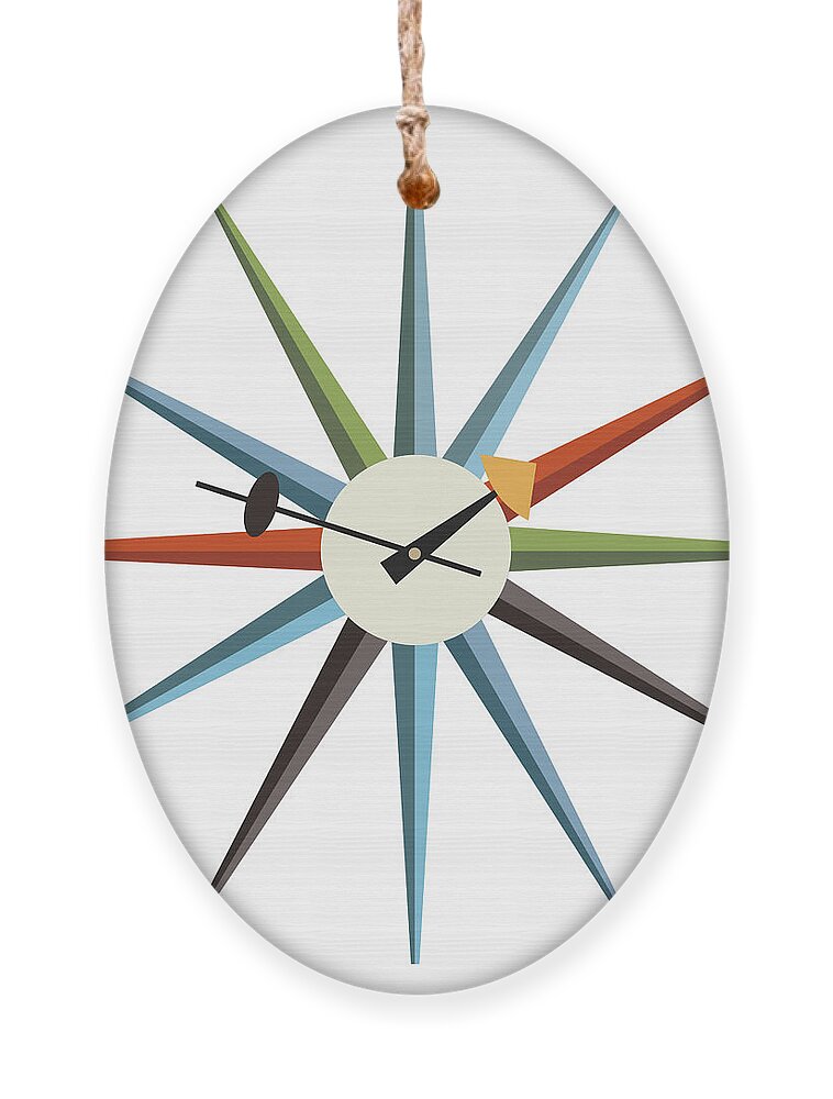 Mid Century Modern Ornament featuring the digital art No Background Starburst Clock 1 by Donna Mibus