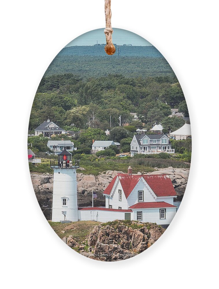  Ornament featuring the photograph Nubble Light and Mt Agamenticus by John Gisis