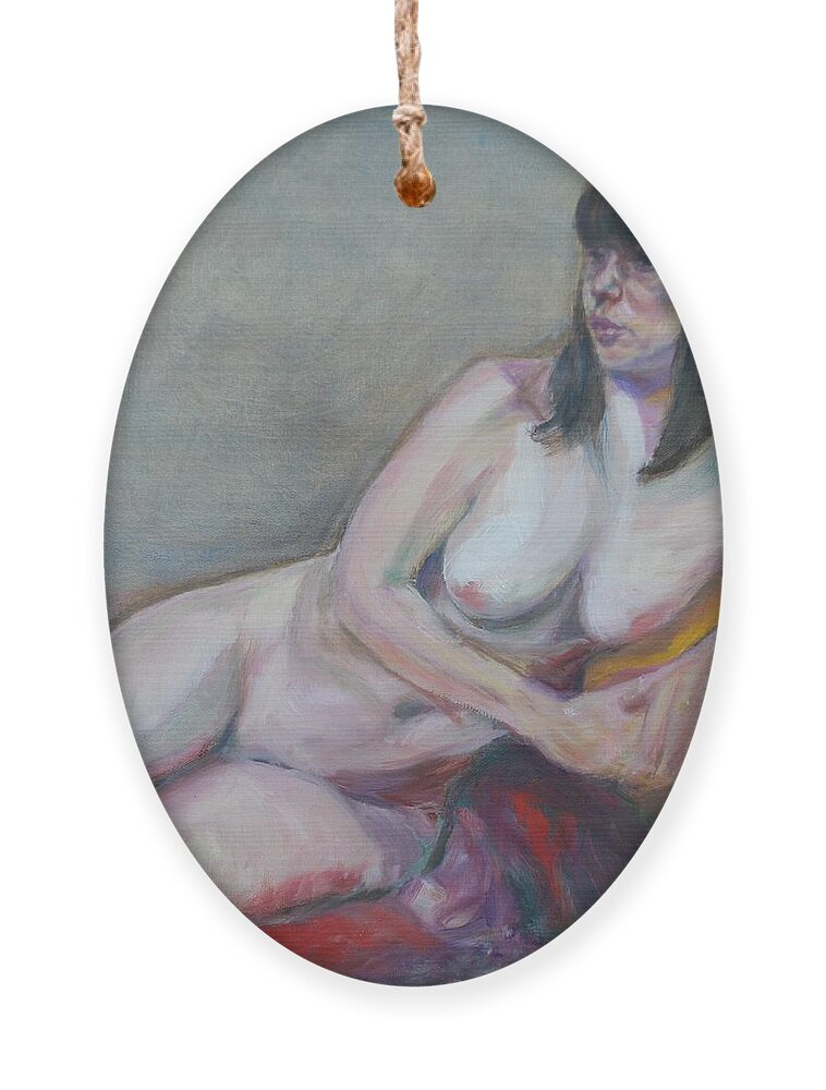 Impressionism Ornament featuring the painting Nude Leaning - Original Contemporary Impressionist Painting by Quin Sweetman